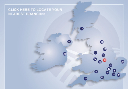 Map of the UK showing branches across the country.